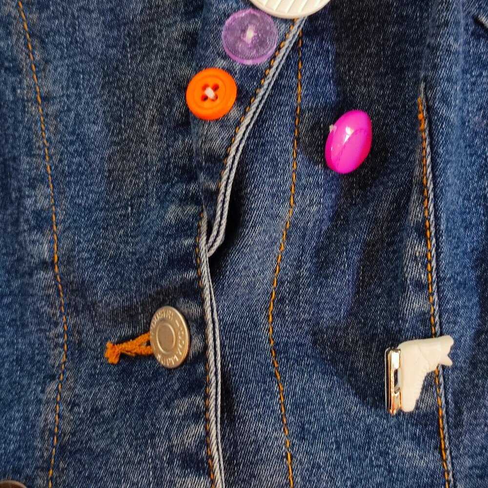 Industry Supply Co. jean jacket handmade decorated blue women's size L/31 - Picture 9 of 13